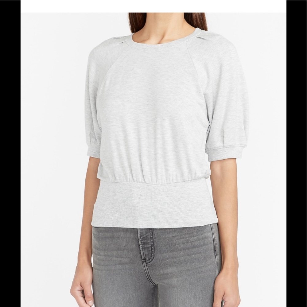 Short Puffer Sleeve Fleece Sweatshirt